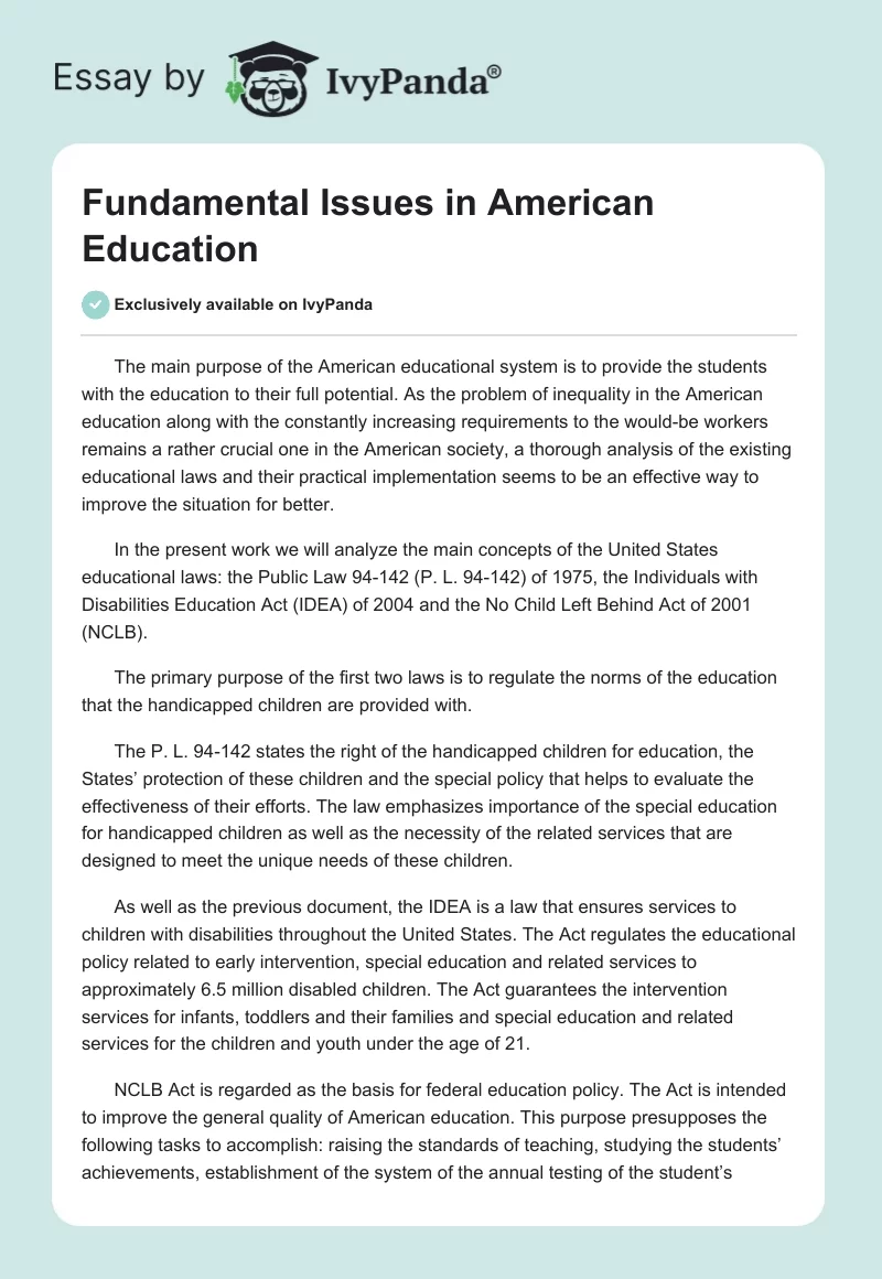 Fundamental Issues in American Education. Page 1