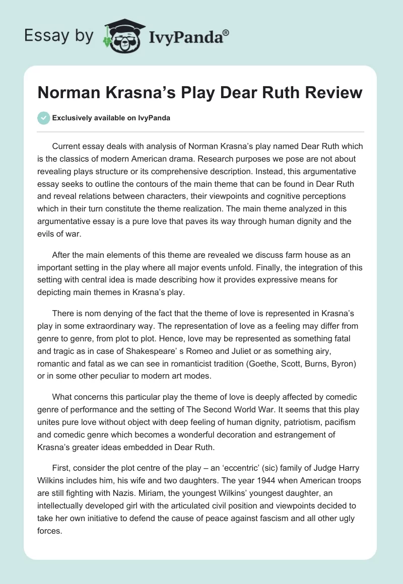 Norman Krasna’s Play "Dear Ruth" Review. Page 1