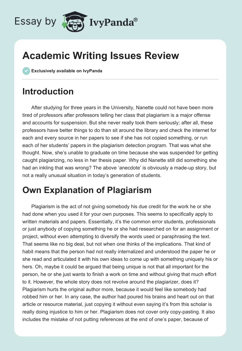 Academic Writing Issues Review. Page 1