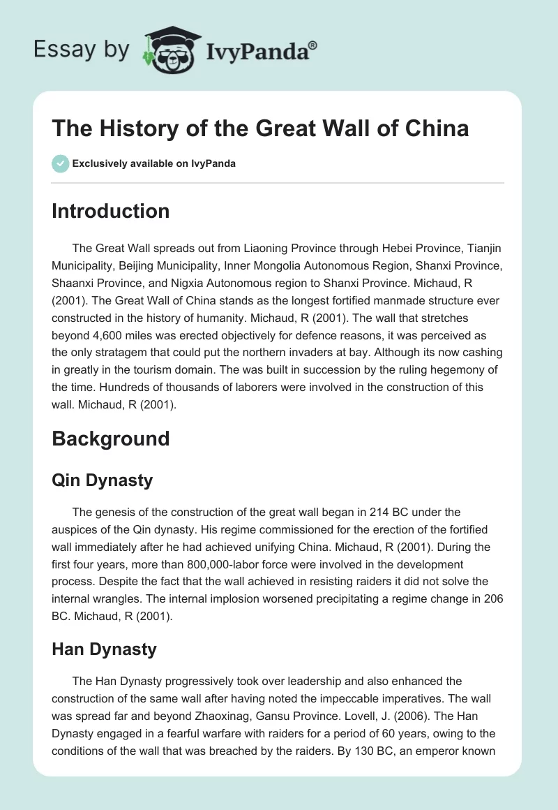 The History of the Great Wall of China. Page 1