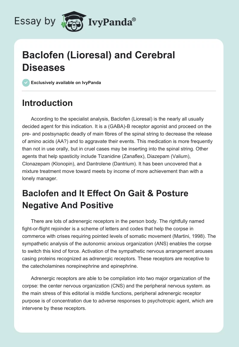 Baclofen (Lioresal) and Cerebral Diseases. Page 1