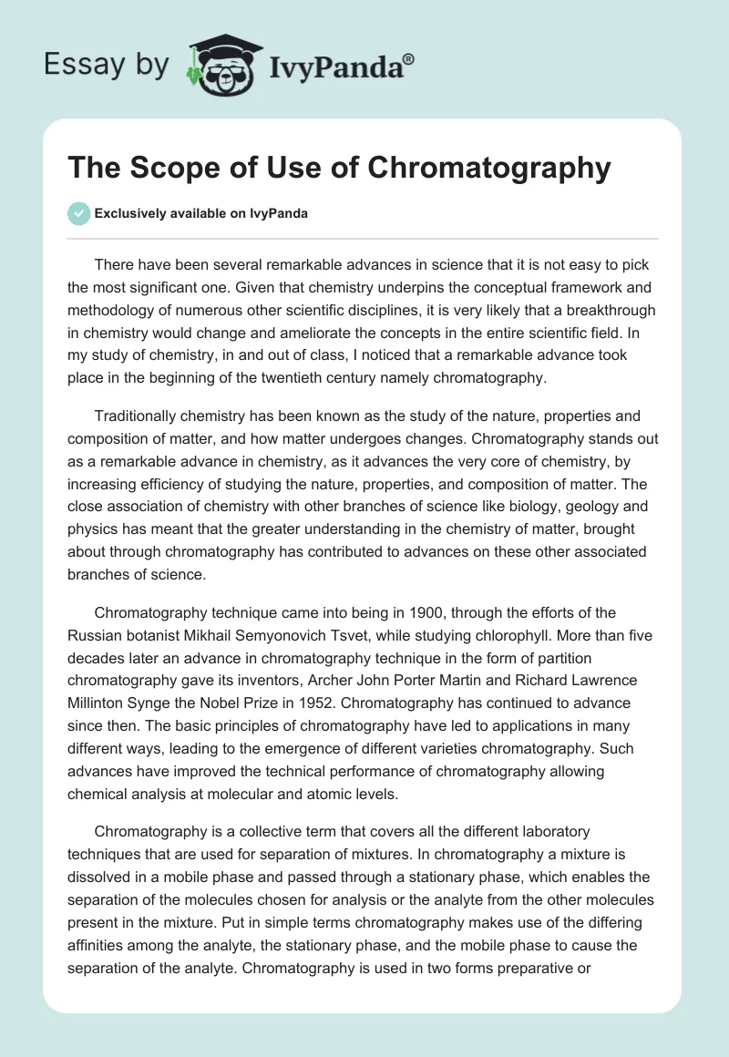 The Scope of Use of Chromatography. Page 1
