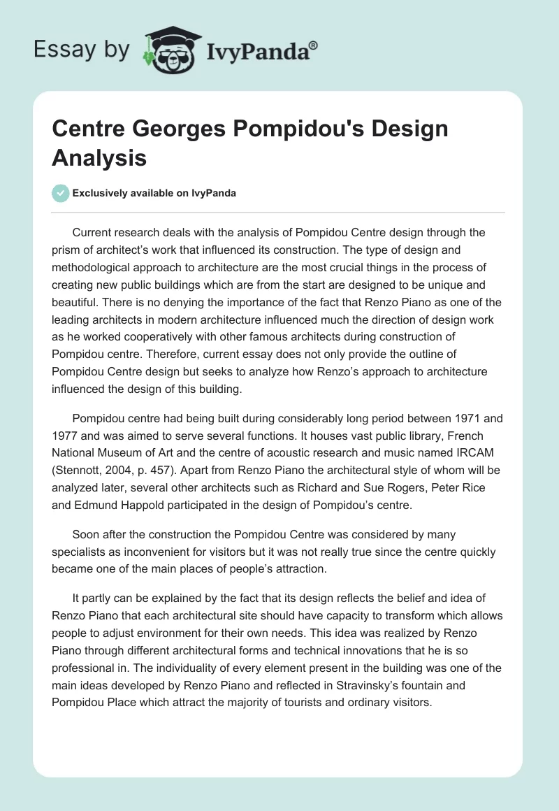 Centre Georges Pompidou's Design Analysis. Page 1