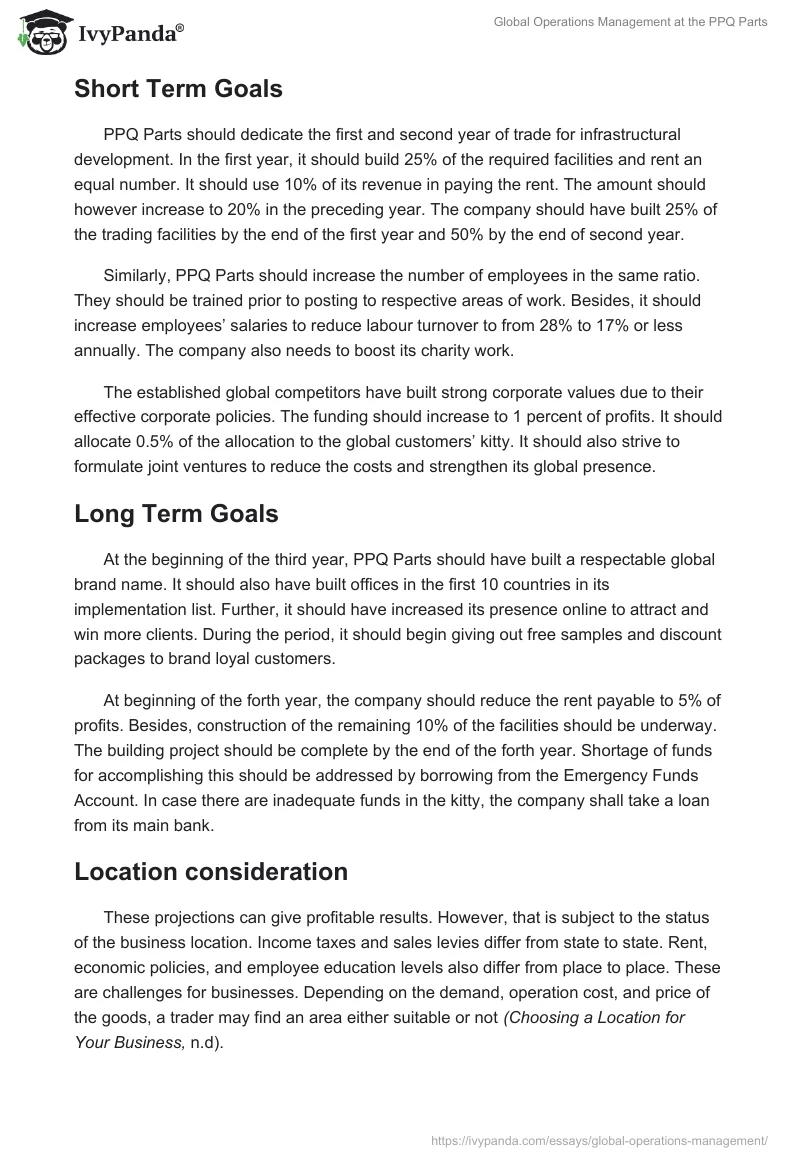 Global Operations Management at the PPQ Parts. Page 3
