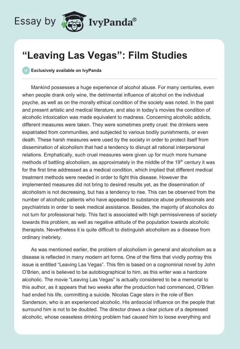 “Leaving Las Vegas”: Film Studies. Page 1