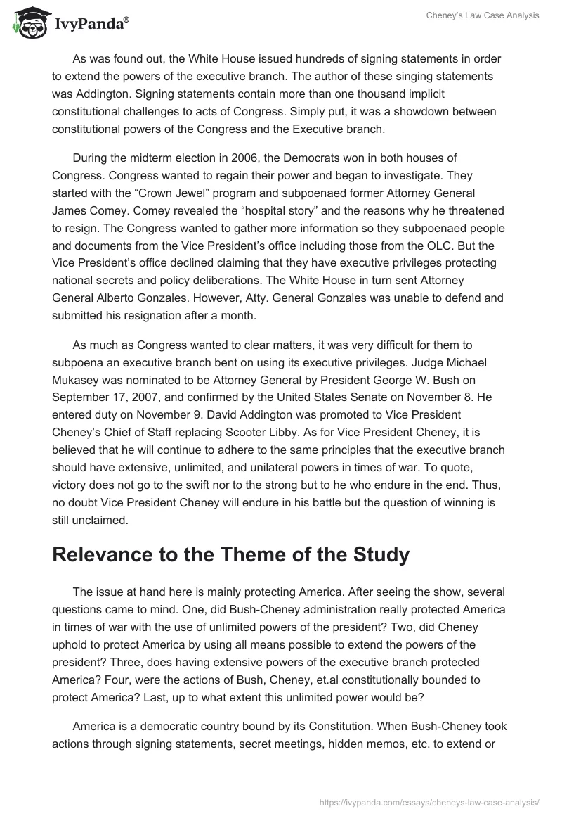 Cheney’s Law Case Analysis. Page 4