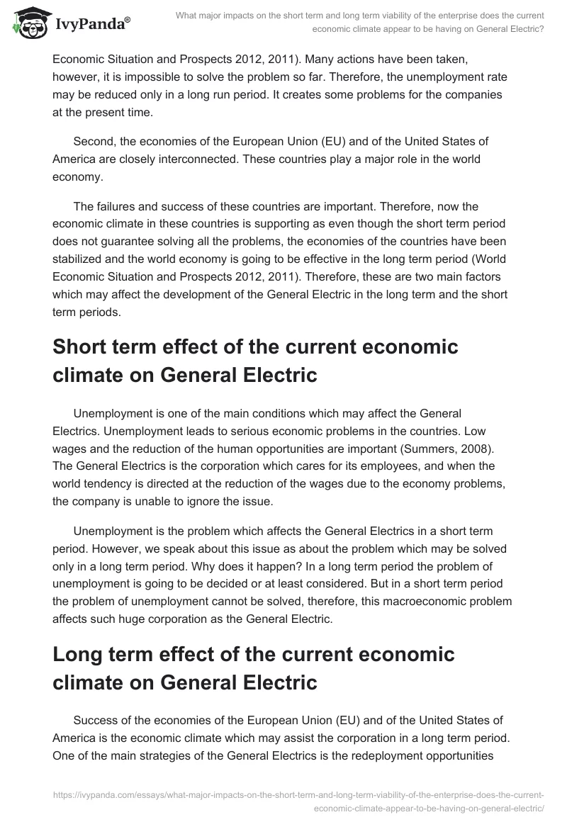 What major impacts on the short term and long term viability of the enterprise does the current economic climate appear to be having on General Electric?. Page 3
