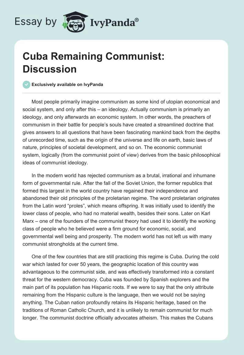 Cuba Remaining Communist: Discussion. Page 1