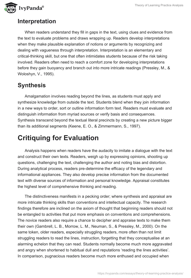 Theory of Learning Practice Analysis. Page 5