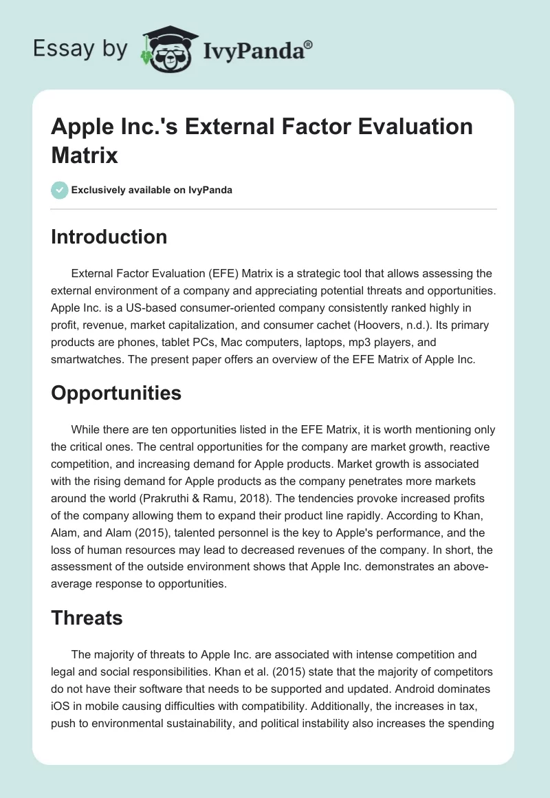 Apple Inc.'s External Factor Evaluation Matrix. Page 1
