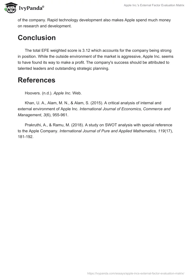 Apple Inc.'s External Factor Evaluation Matrix. Page 2