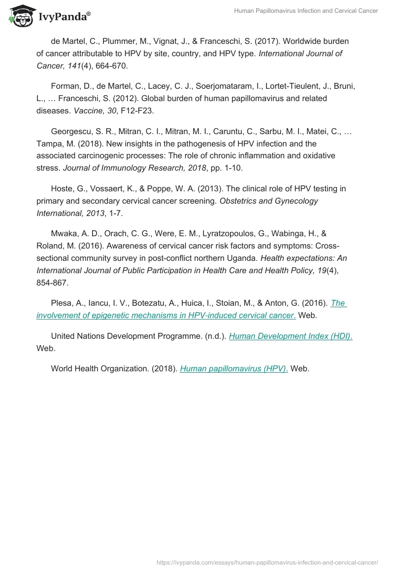 Human Papillomavirus Infection and Cervical Cancer. Page 5