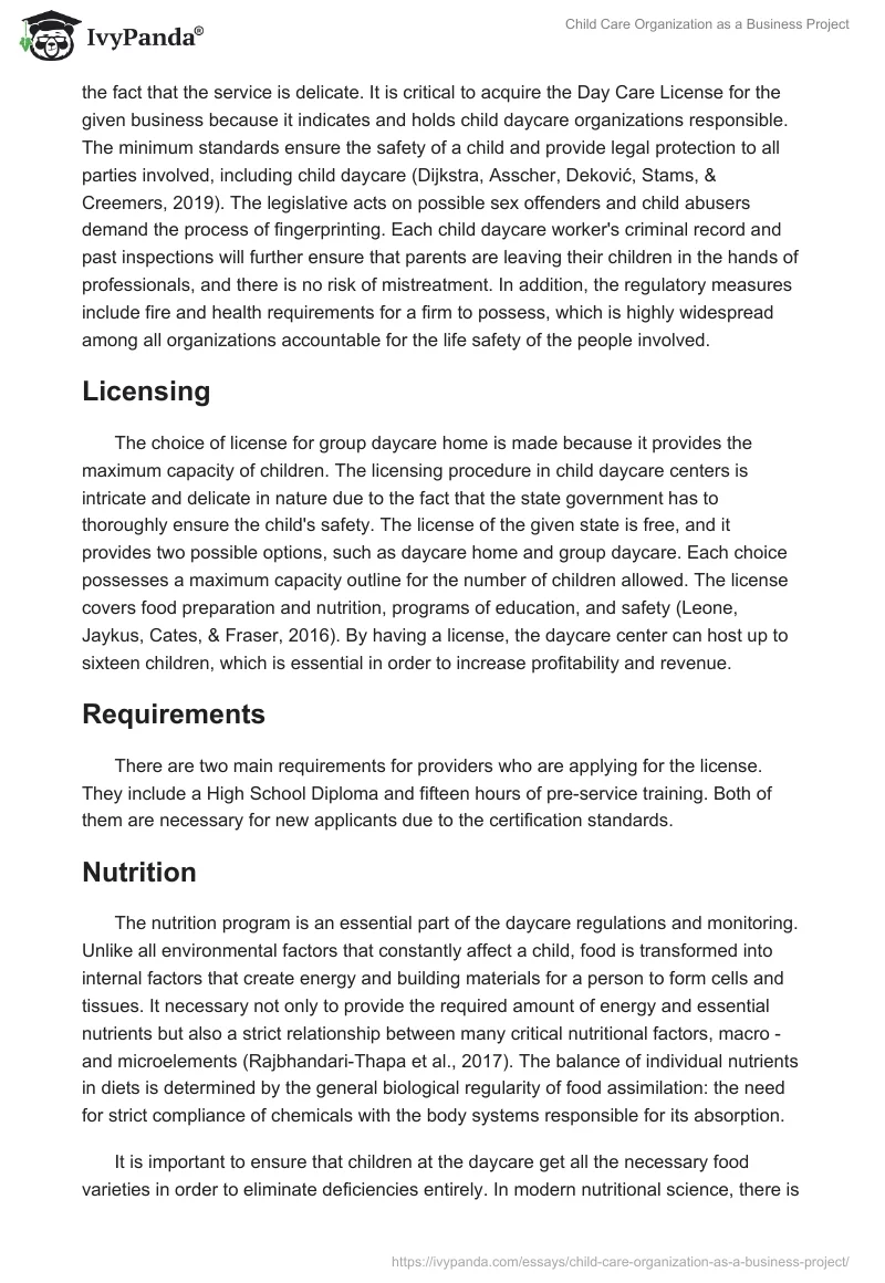 Child Care Organization as a Business Project. Page 2