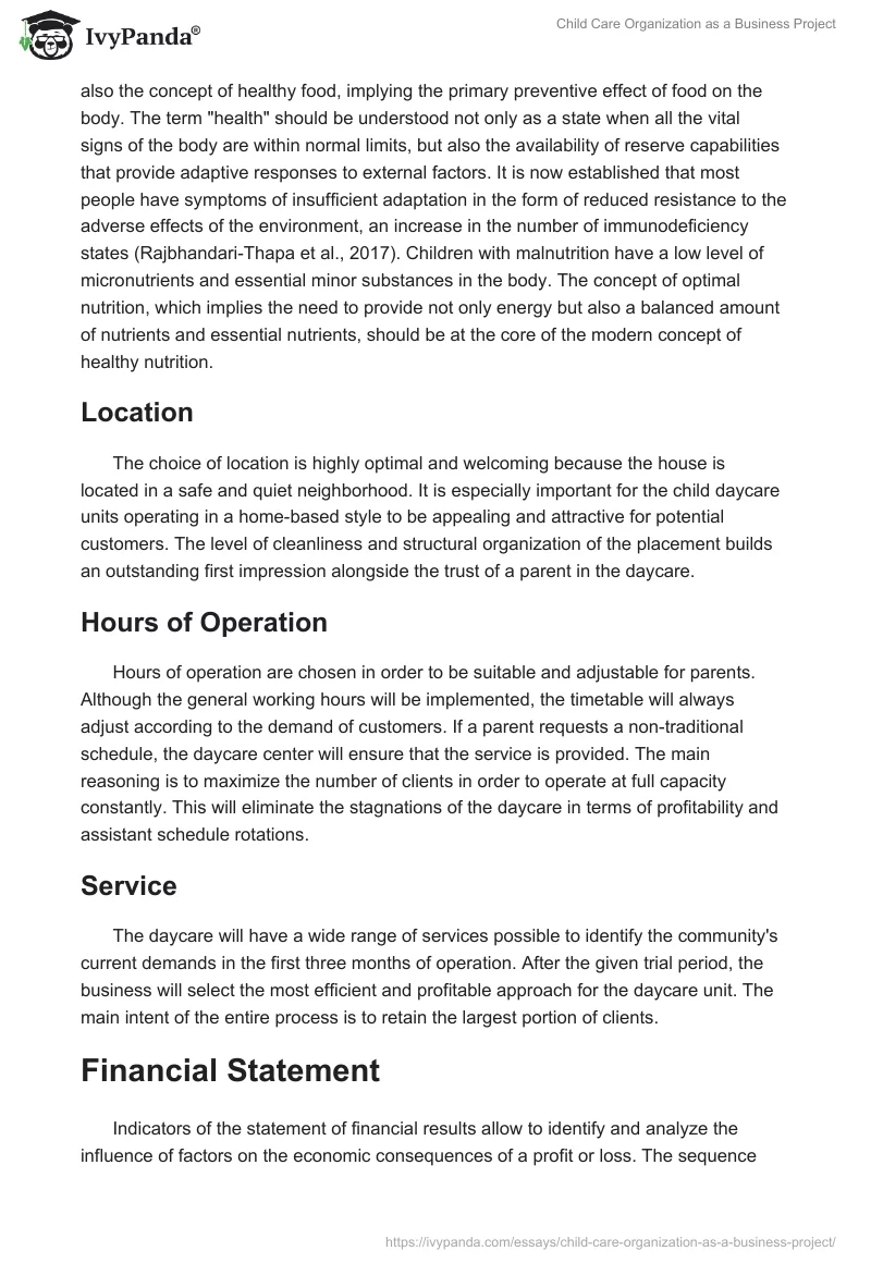 Child Care Organization as a Business Project. Page 3