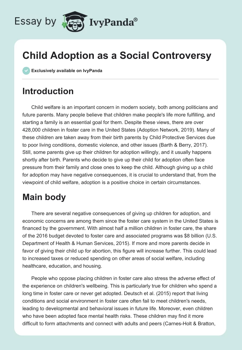 Child Adoption as a Social Controversy. Page 1