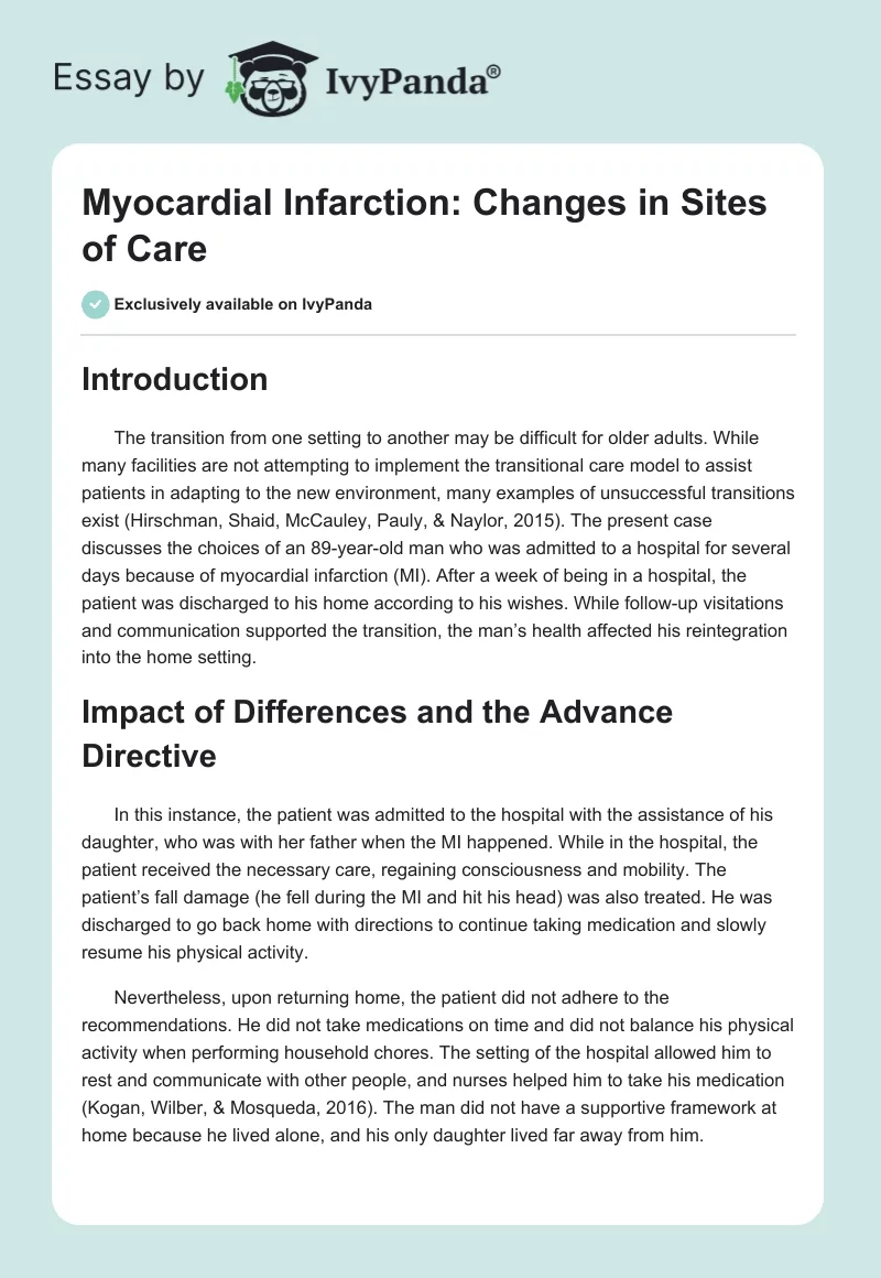 Myocardial Infarction: Changes in Sites of Care. Page 1