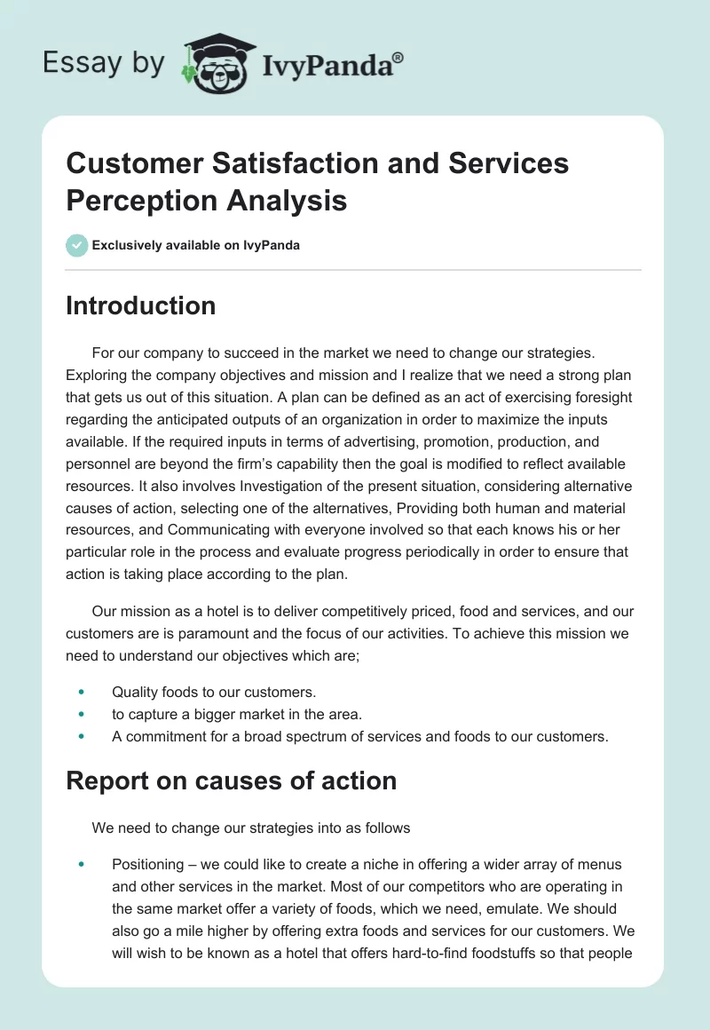 Customer Satisfaction and Services Perception Analysis. Page 1