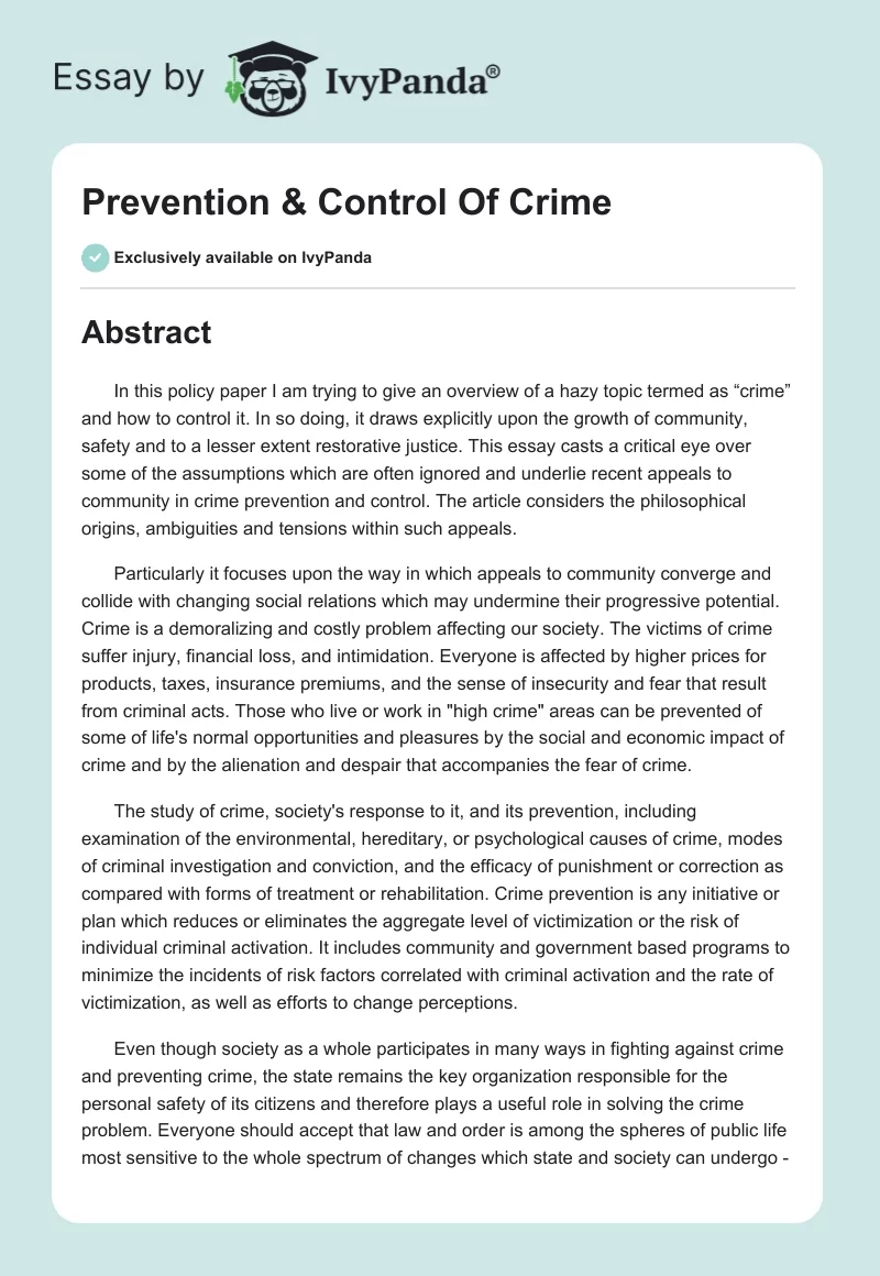 Prevention & Control Of Crime. Page 1