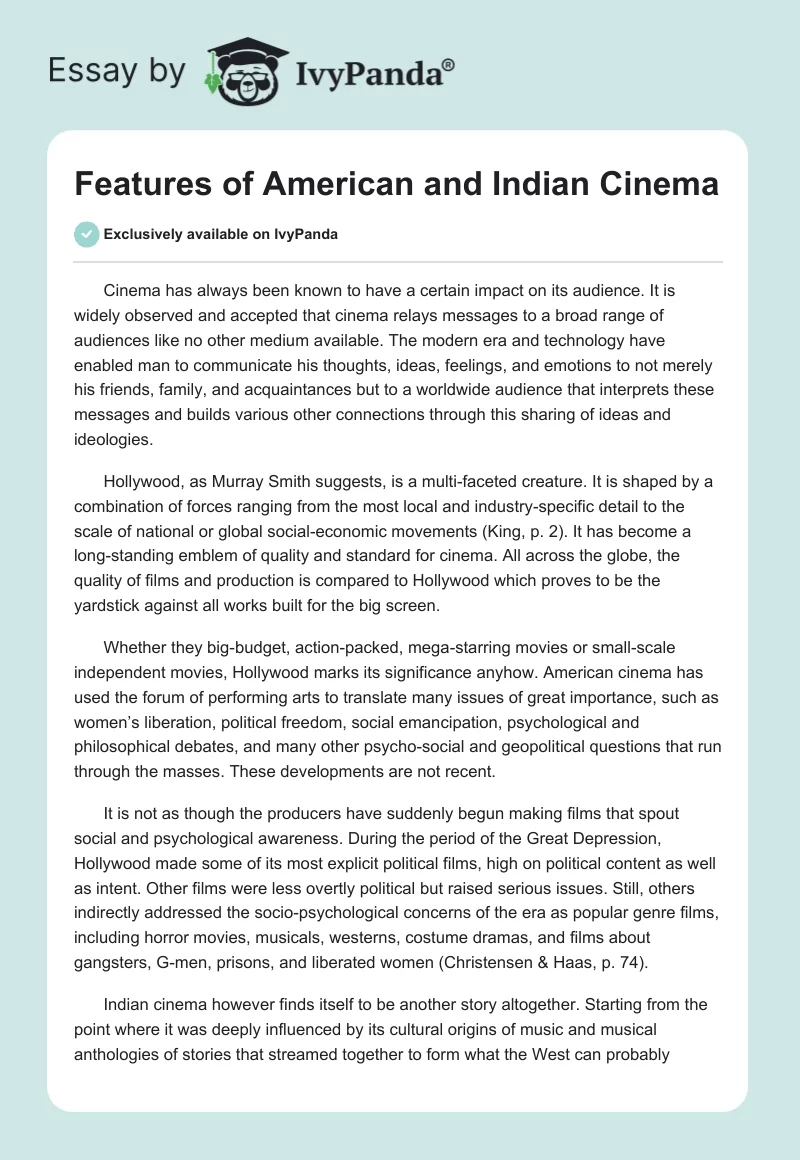 Features of American and Indian Cinema. Page 1