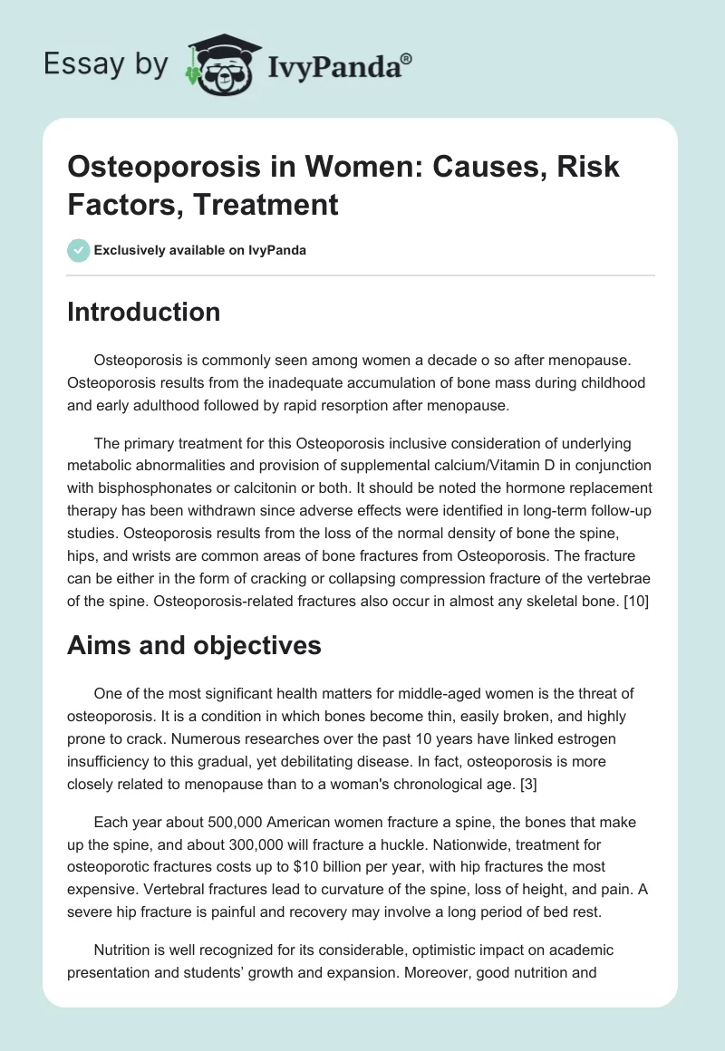 Osteoporosis in Women: Causes, Risk Factors, Treatment. Page 1