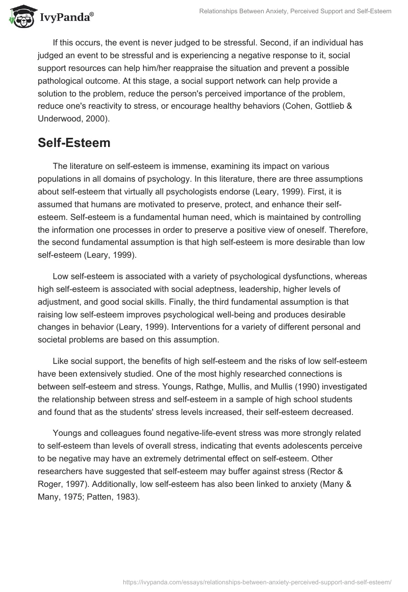 Relationships Between Anxiety, Perceived Support and Self-Esteem. Page 3