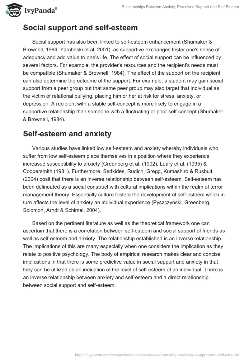 Relationships Between Anxiety, Perceived Support and Self-Esteem. Page 4