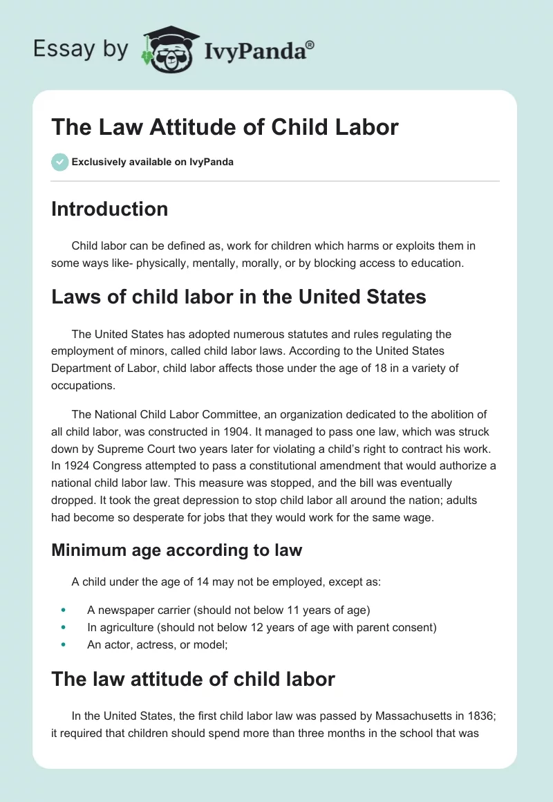 The Law Attitude of Child Labor. Page 1