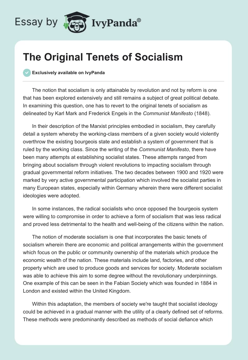 The Original Tenets of Socialism. Page 1