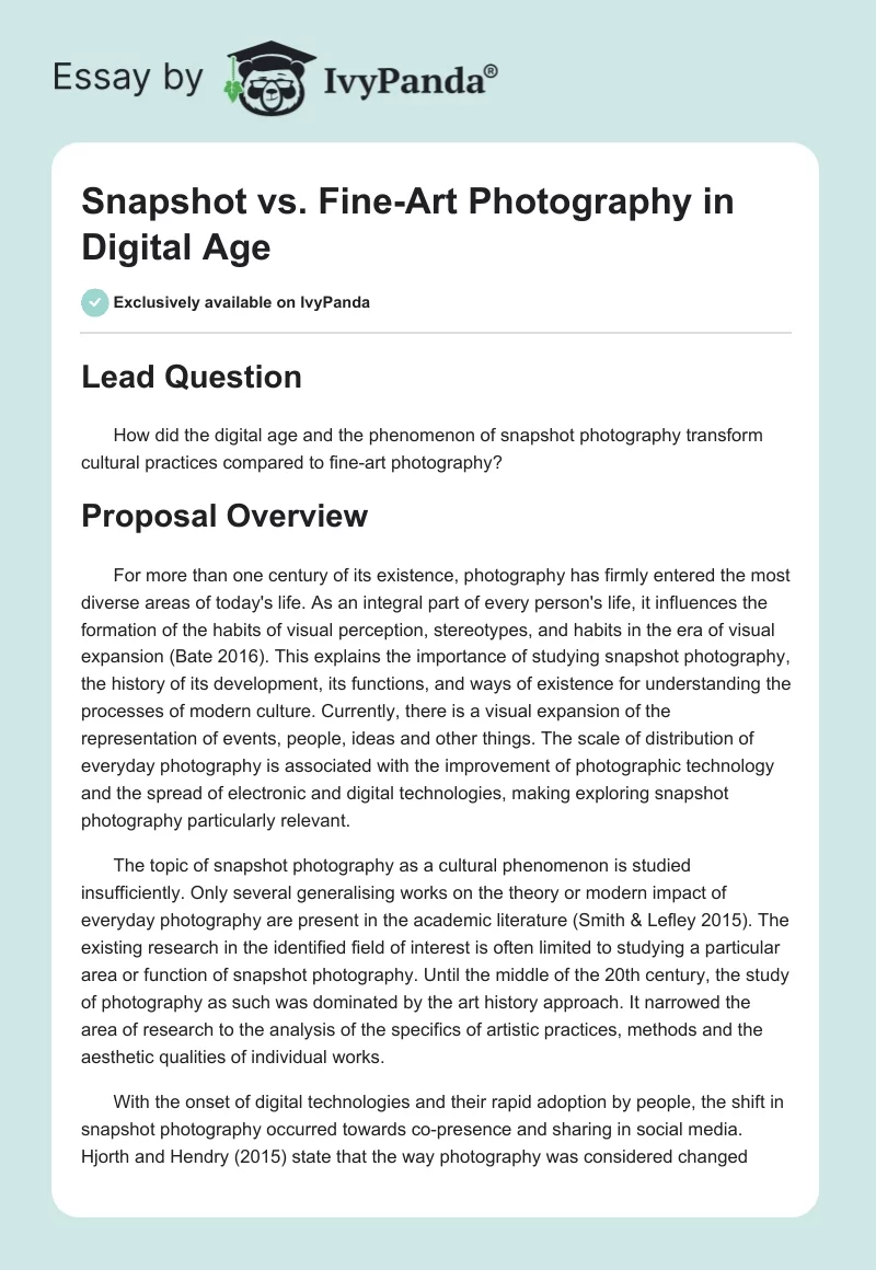 Snapshot vs. Fine-Art Photography in Digital Age. Page 1