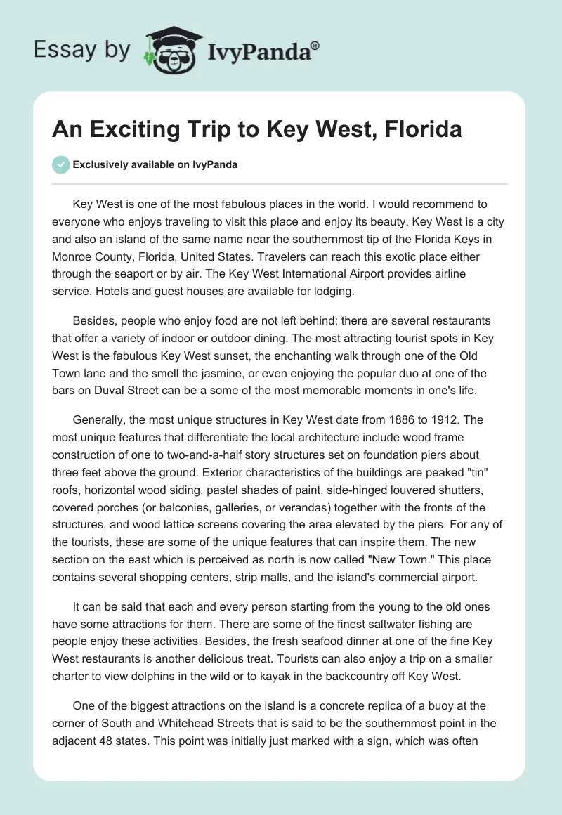 An Exciting Trip to Key West, Florida. Page 1