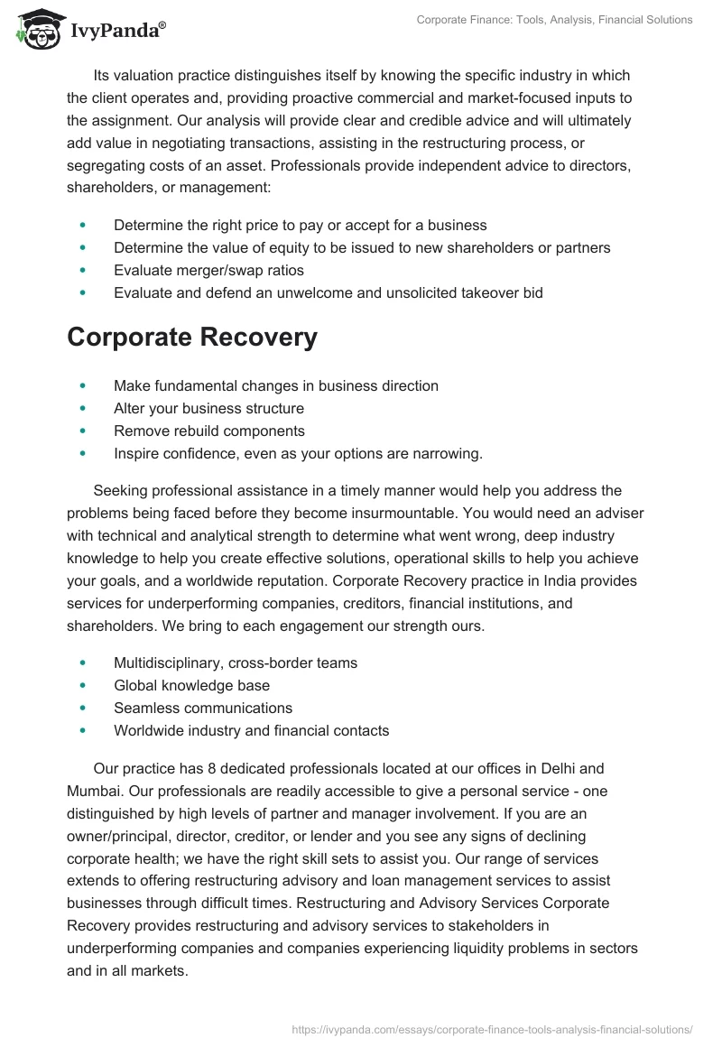 Corporate Finance: Tools, Analysis, Financial Solutions. Page 2