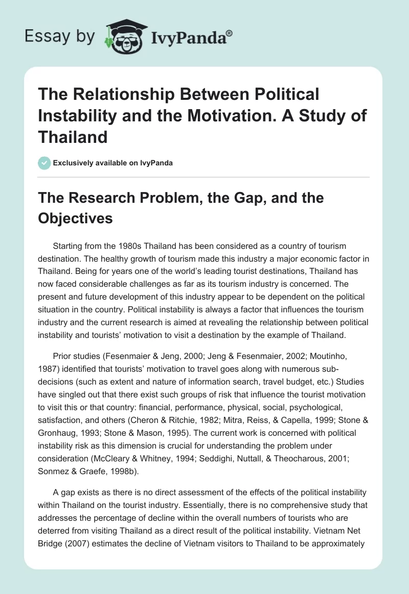 The Relationship Between Political Instability and the Motivation. A Study of Thailand. Page 1