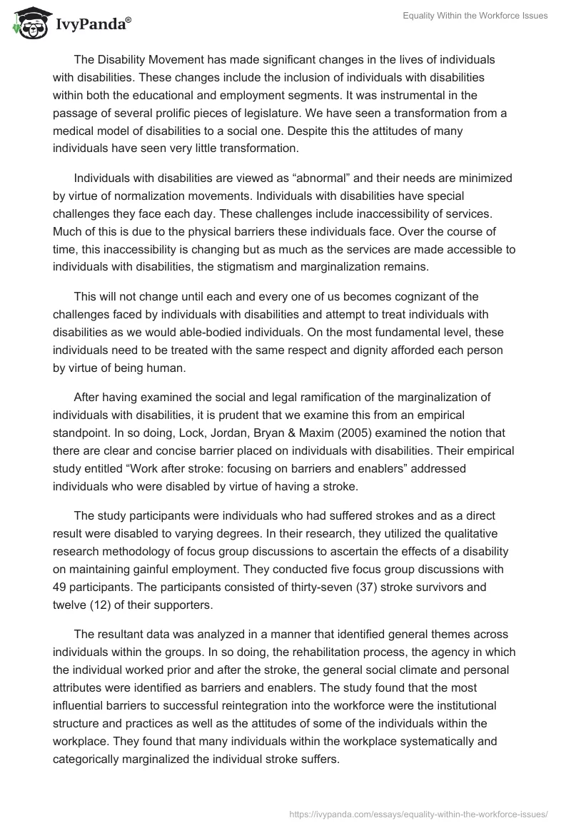 Equality Within the Workforce Issues. Page 4
