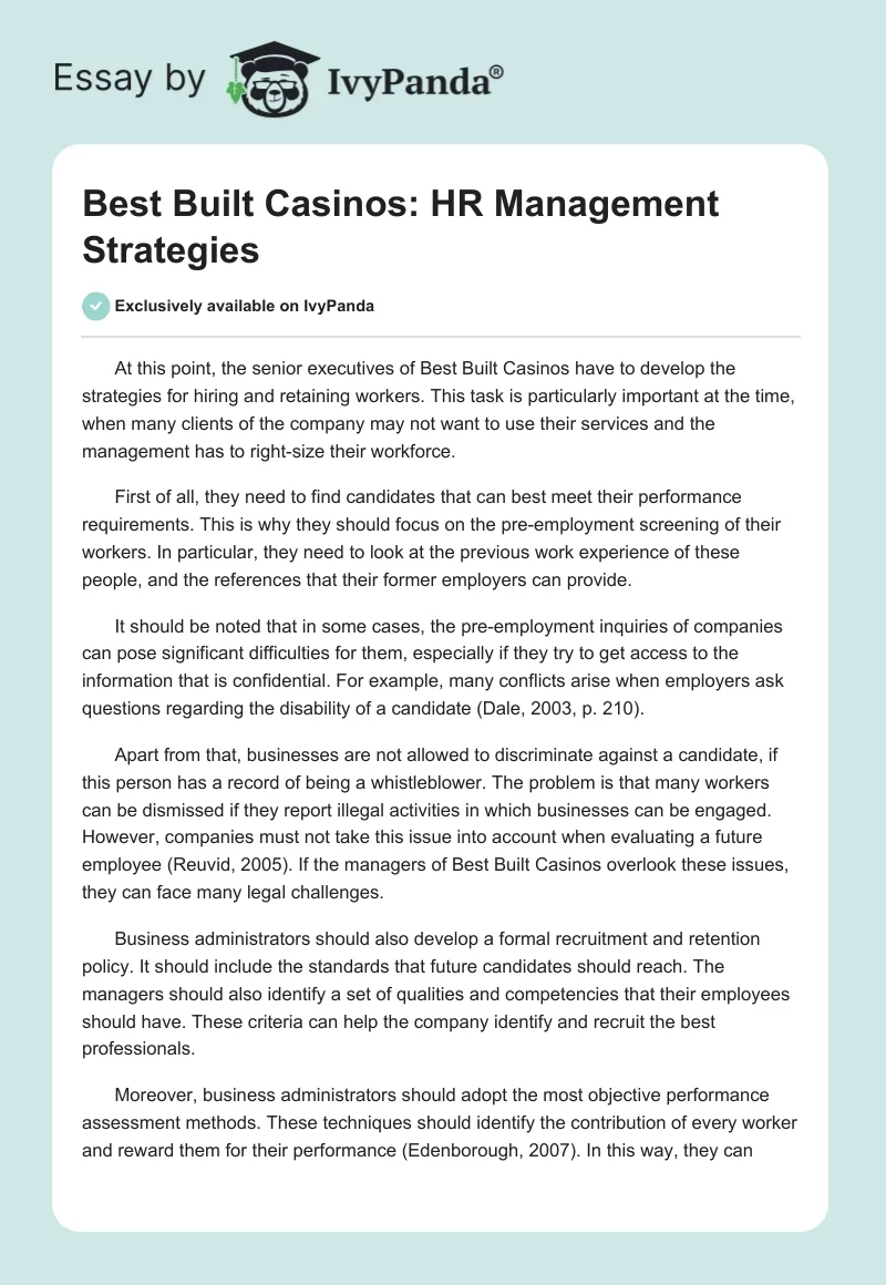 Best Built Casinos: HR Management Strategies. Page 1