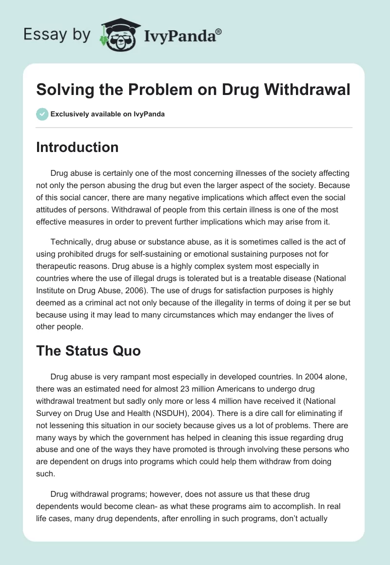 Solving the Problem on Drug Withdrawal. Page 1