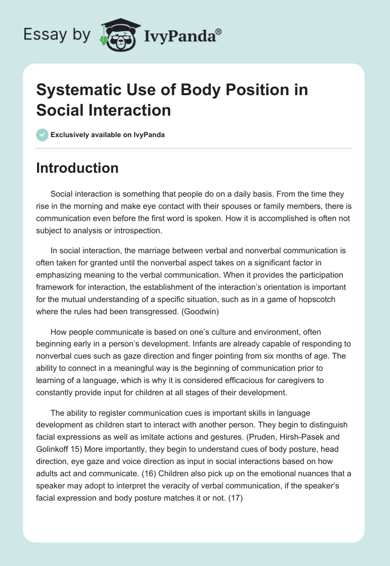 Systematic Use of Body Position in Social Interaction. Page 1