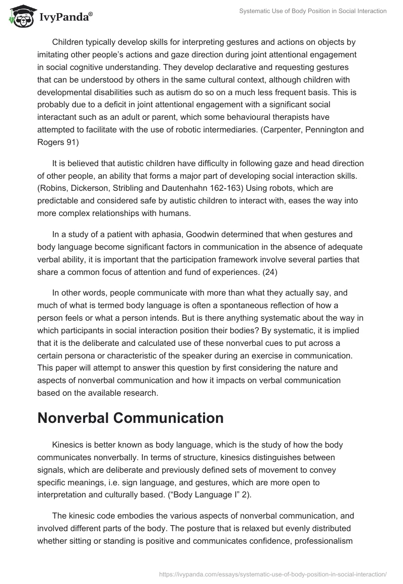 Systematic Use of Body Position in Social Interaction. Page 2