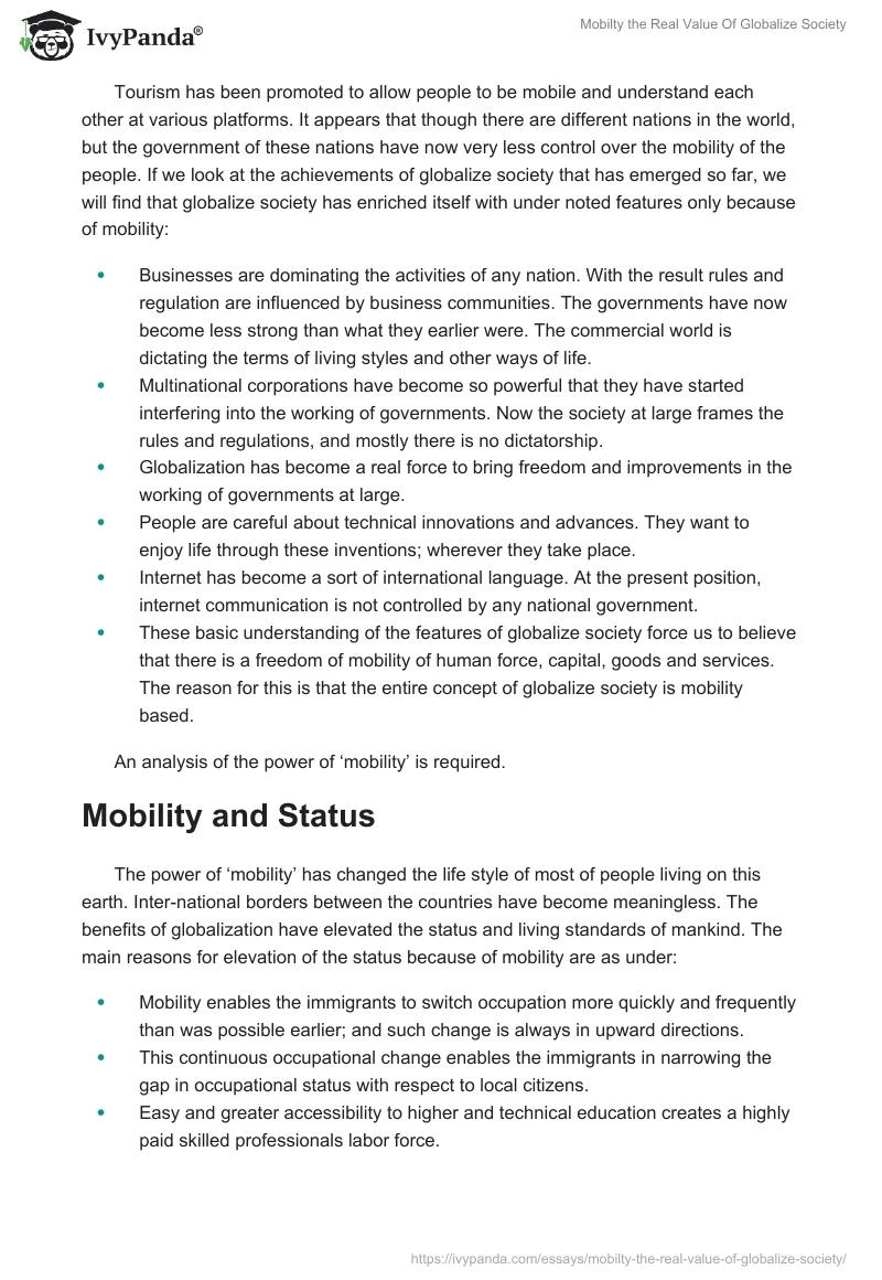 Mobilty the Real Value Of Globalize Society. Page 2