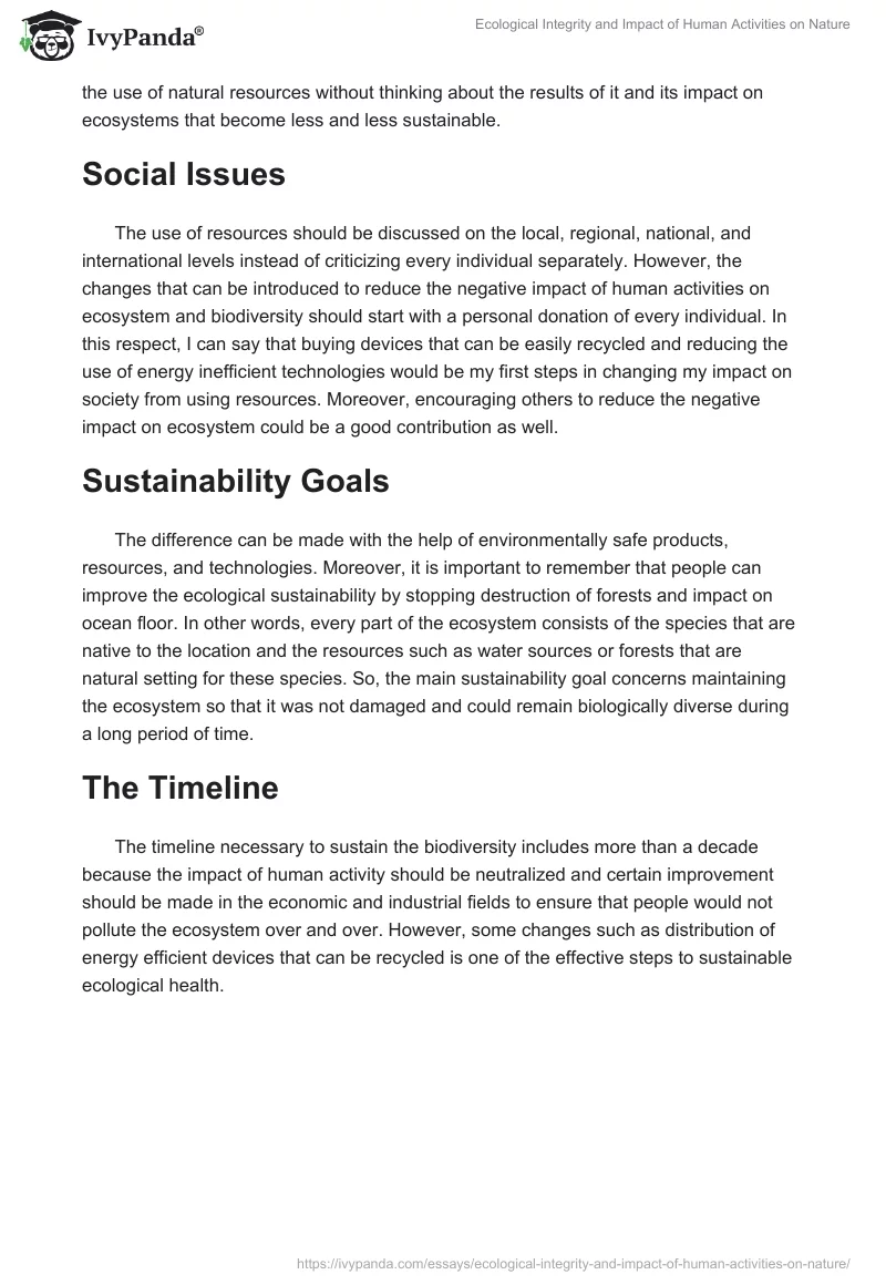 Ecological Integrity and Impact of Human Activities on Nature. Page 2
