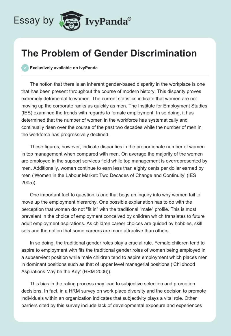 The Problem of Gender Discrimination. Page 1