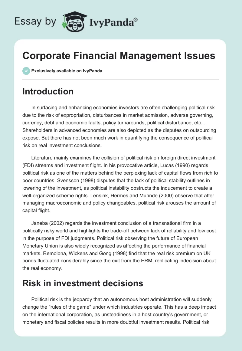Corporate Financial Management Issues. Page 1