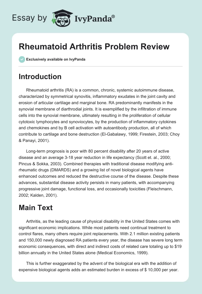 Rheumatoid Arthritis Problem Review. Page 1