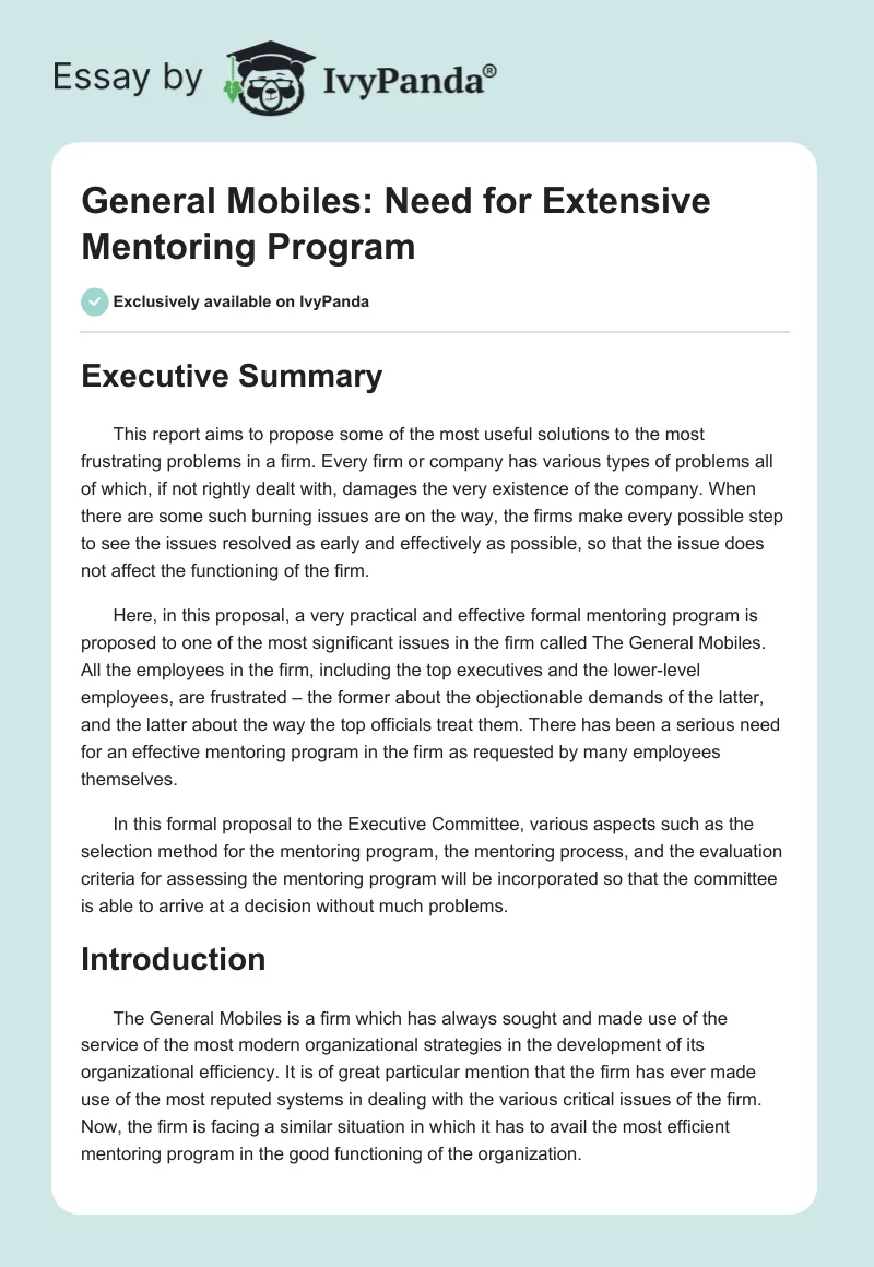 General Mobiles: Need for Extensive Mentoring Program. Page 1