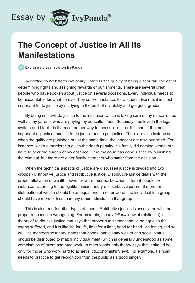 The Concept of "Justice" in All Its Manifestations. Page 1