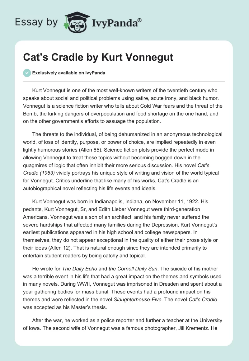 Cat’s Cradle by Kurt Vonnegut. Page 1