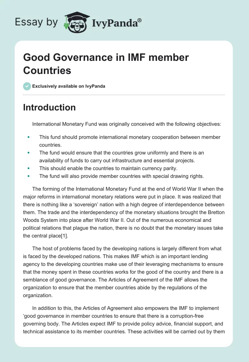 Good Governance in IMF member Countries. Page 1