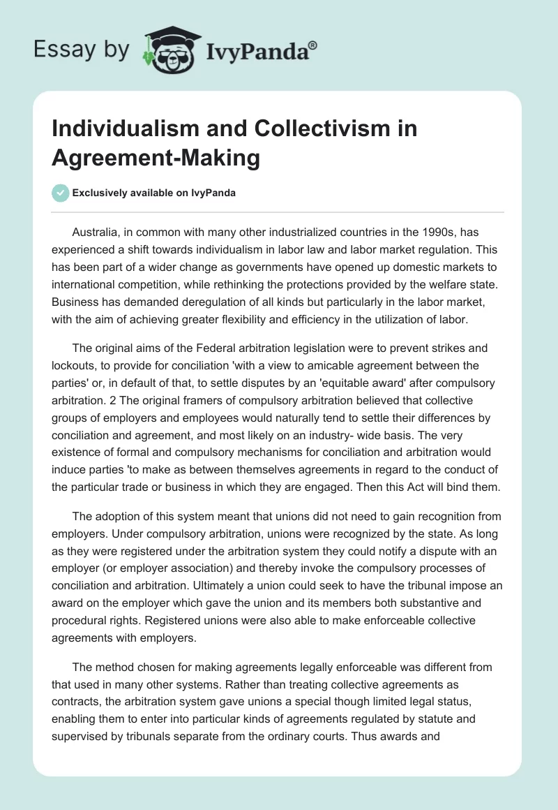 Individualism and Collectivism in Agreement-Making. Page 1