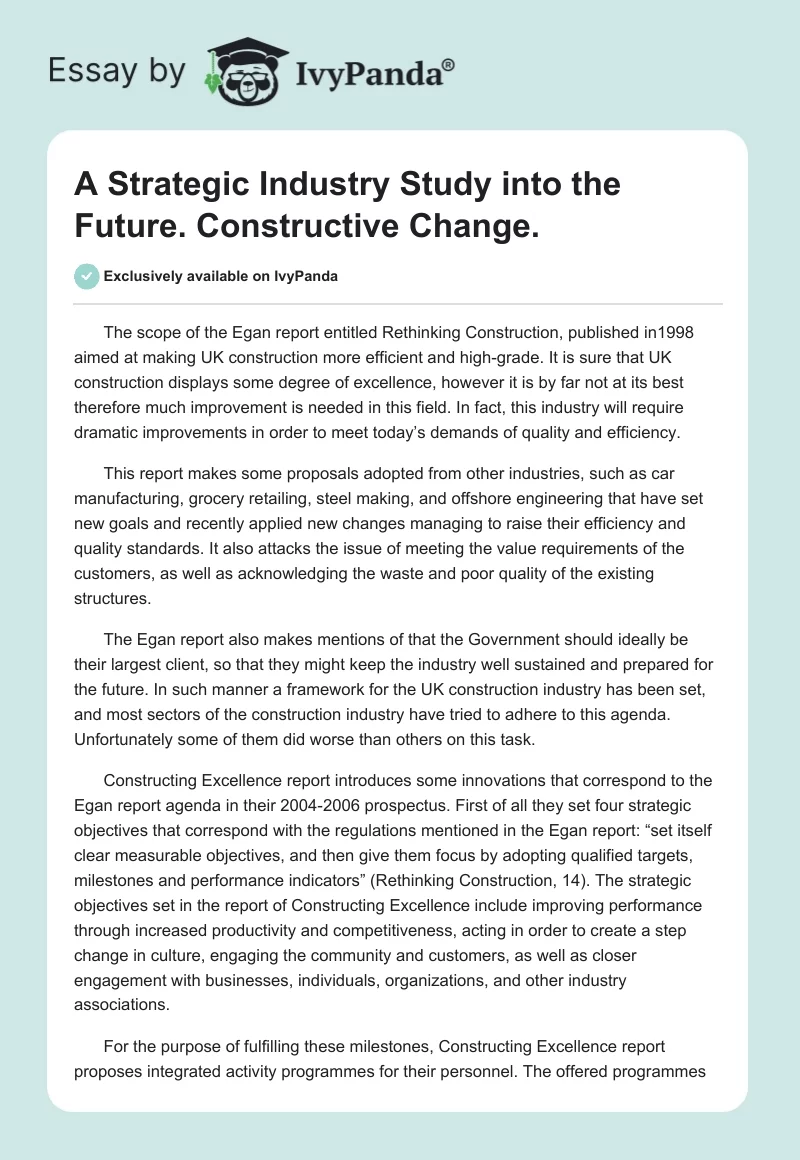 A Strategic Industry Study into the Future. Constructive Change.. Page 1
