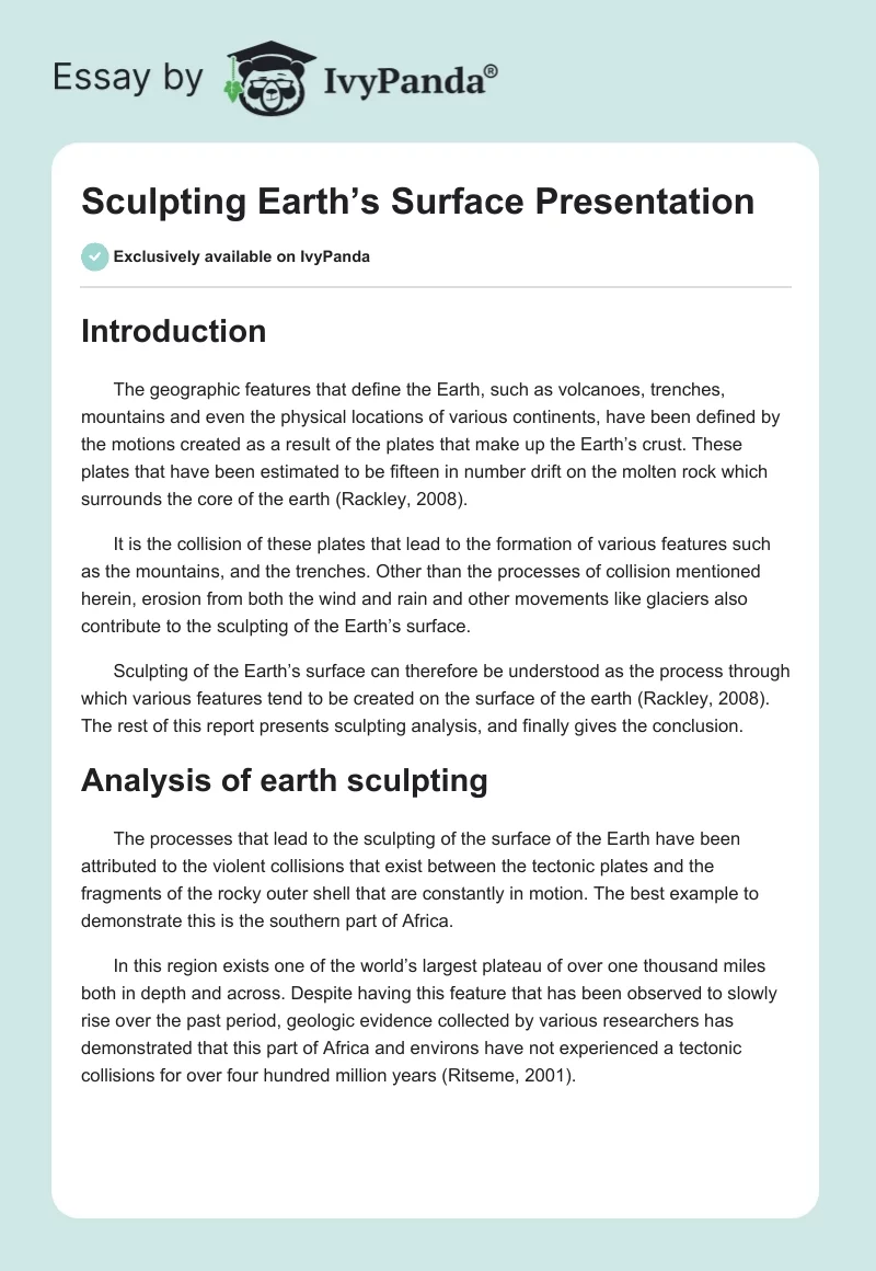 Sculpting Earth’s Surface Presentation. Page 1