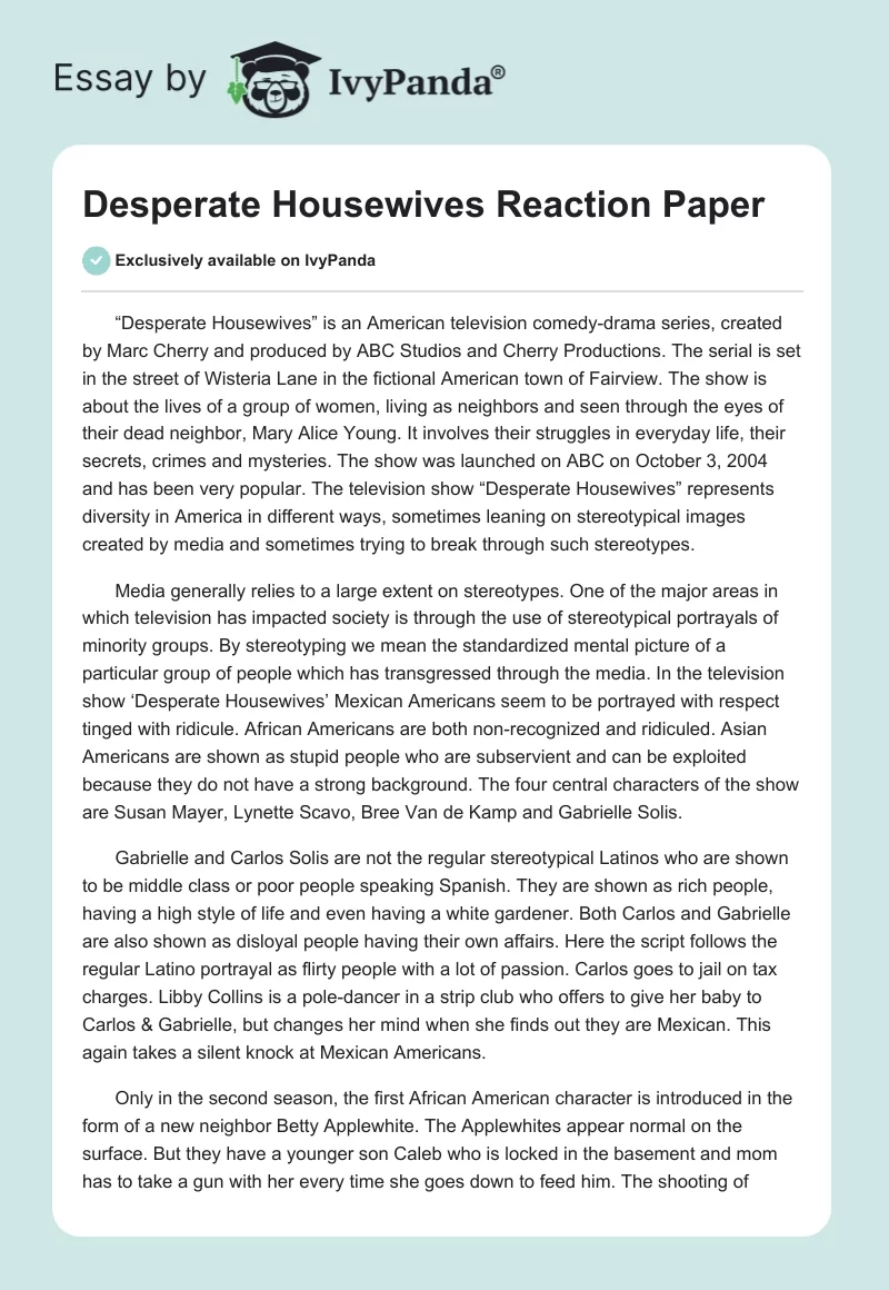 Desperate Housewives Reaction Paper. Page 1